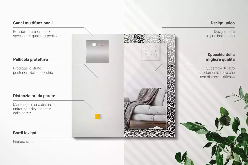 Lustro dekoracyjne prostokątne czarno-biała ornamentyka