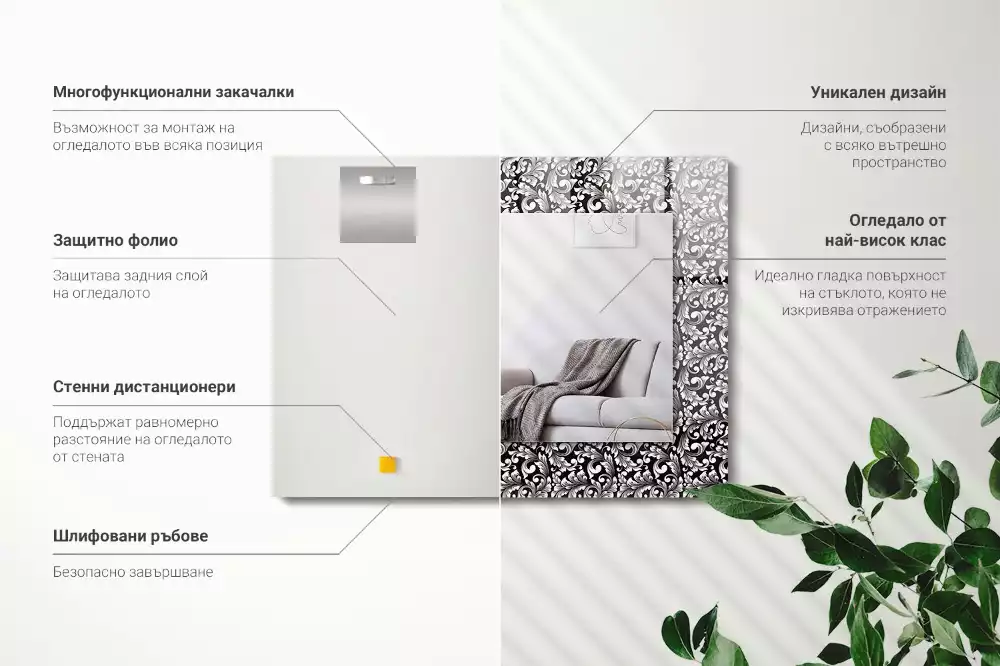 Lustro dekoracyjne prostokątne czarno-biała ornamentyka