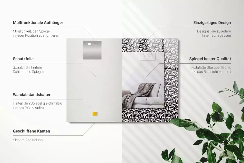 Lustro dekoracyjne prostokątne czarno-biała ornamentyka