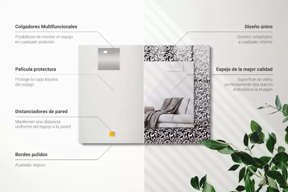 Lustro dekoracyjne prostokątne czarno-biała ornamentyka