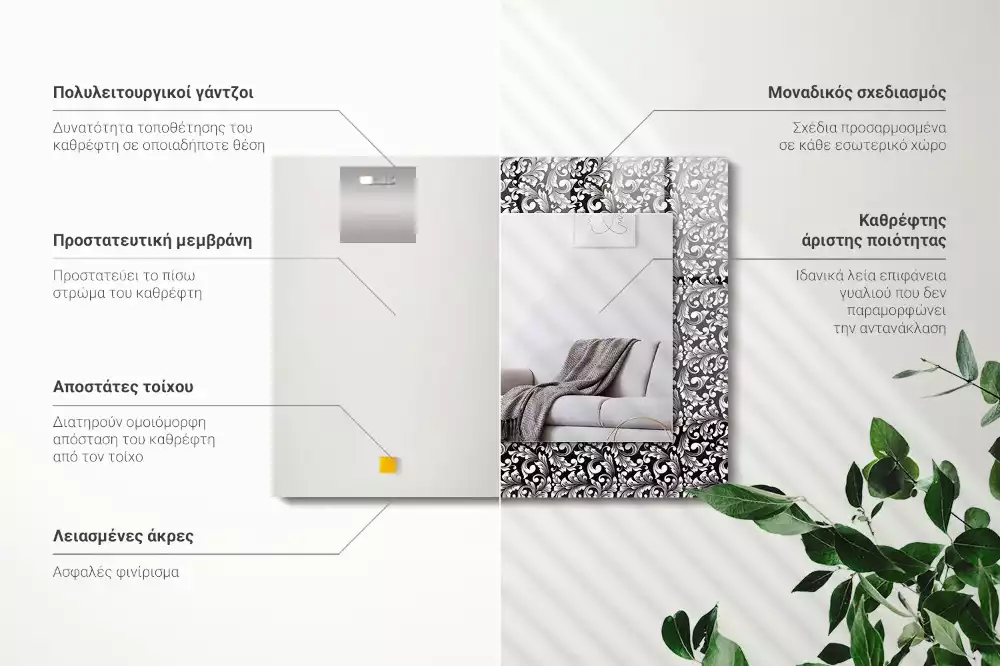 Lustro dekoracyjne prostokątne czarno-biała ornamentyka