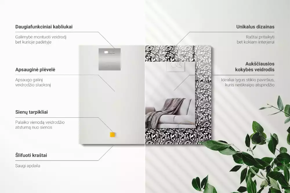 Lustro dekoracyjne prostokątne czarno-biała ornamentyka