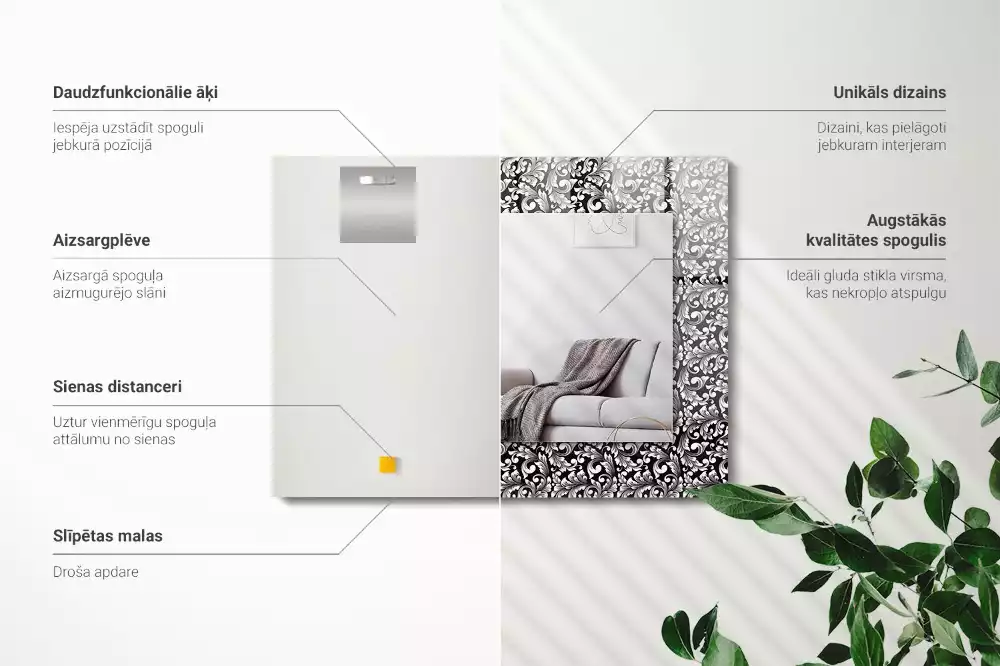 Lustro dekoracyjne prostokątne czarno-biała ornamentyka