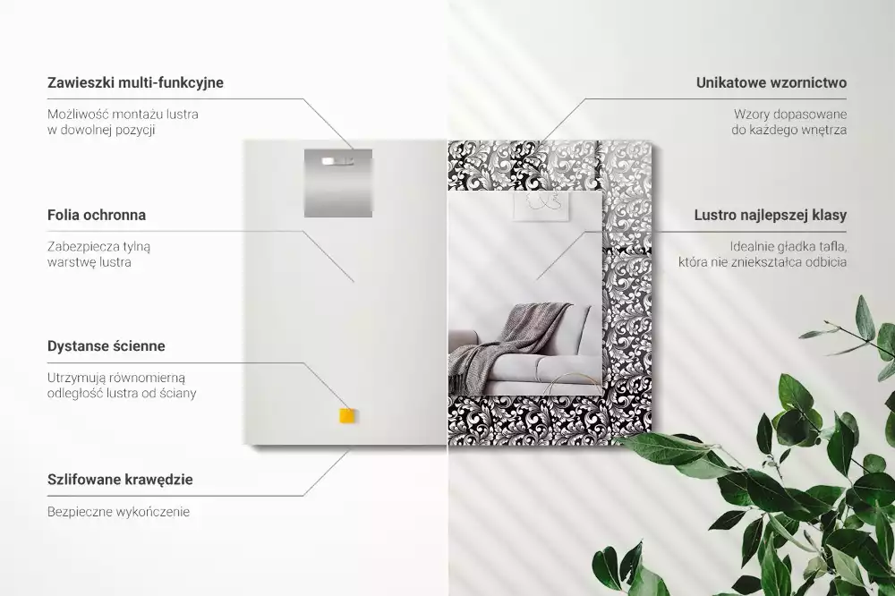 Lustro dekoracyjne prostokątne czarno-biała ornamentyka
