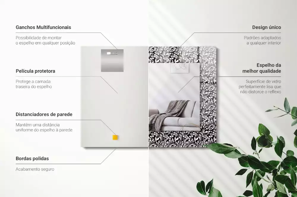 Lustro dekoracyjne prostokątne czarno-biała ornamentyka