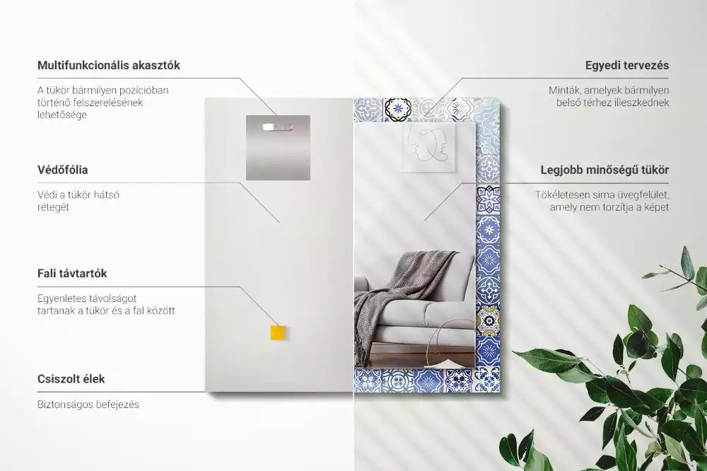 Lustro z drukowaną ramką prostokątne motywy marokańskie