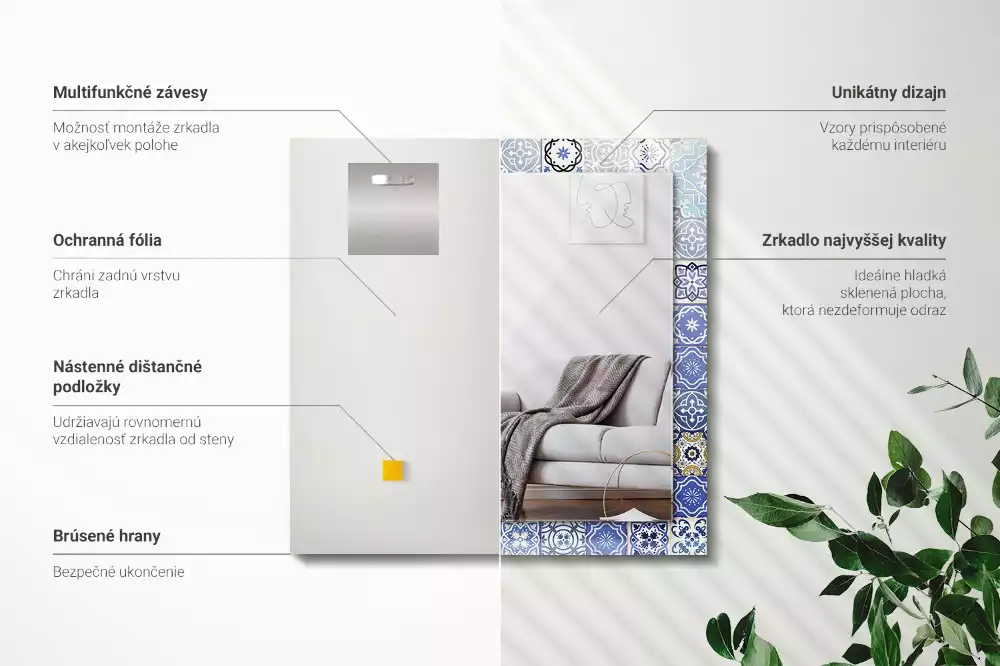 Lustro z drukowaną ramką prostokątne motywy marokańskie