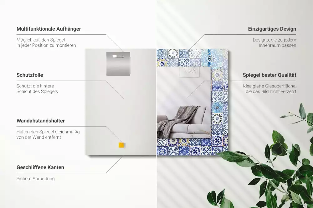Lustro z drukowaną ramką prostokątne motywy marokańskie