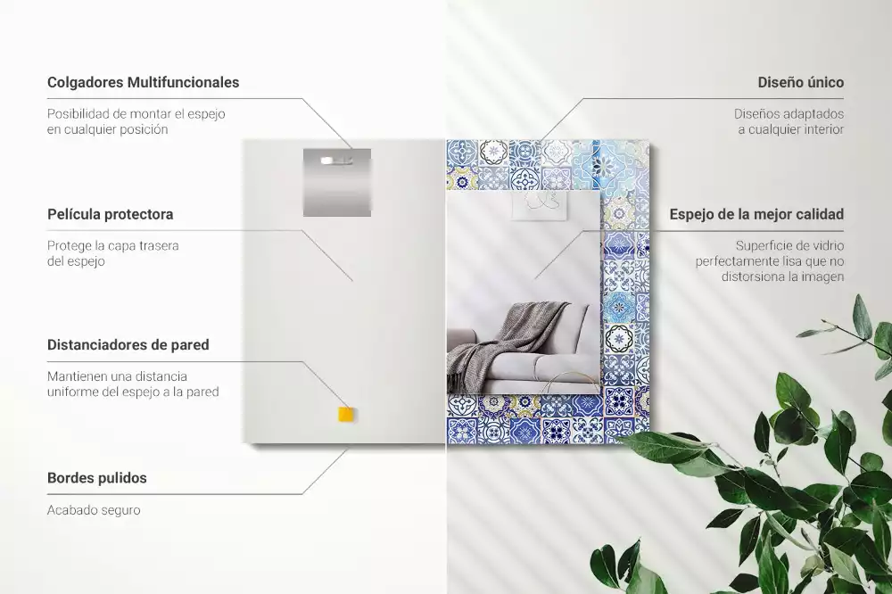 Lustro z drukowaną ramką prostokątne motywy marokańskie