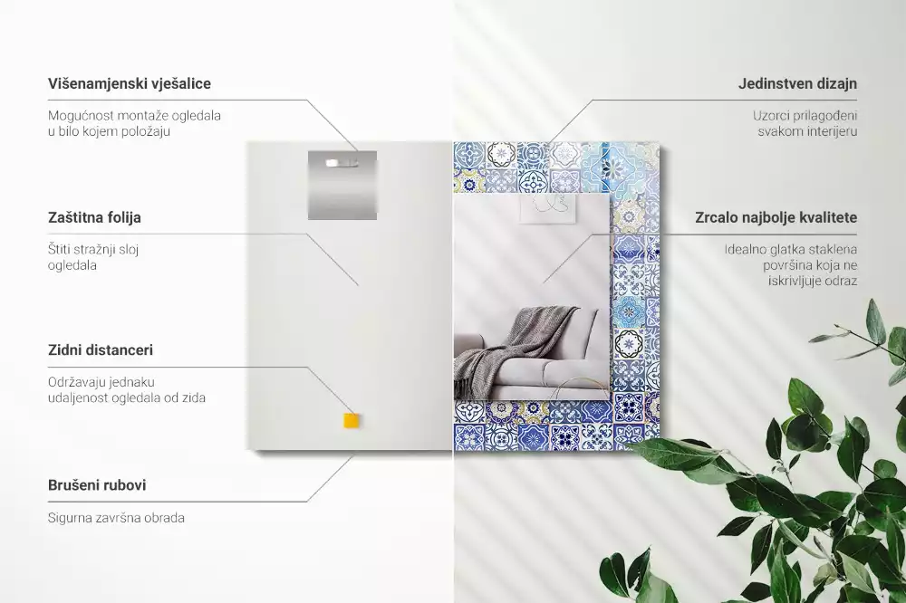 Lustro z drukowaną ramką prostokątne motywy marokańskie