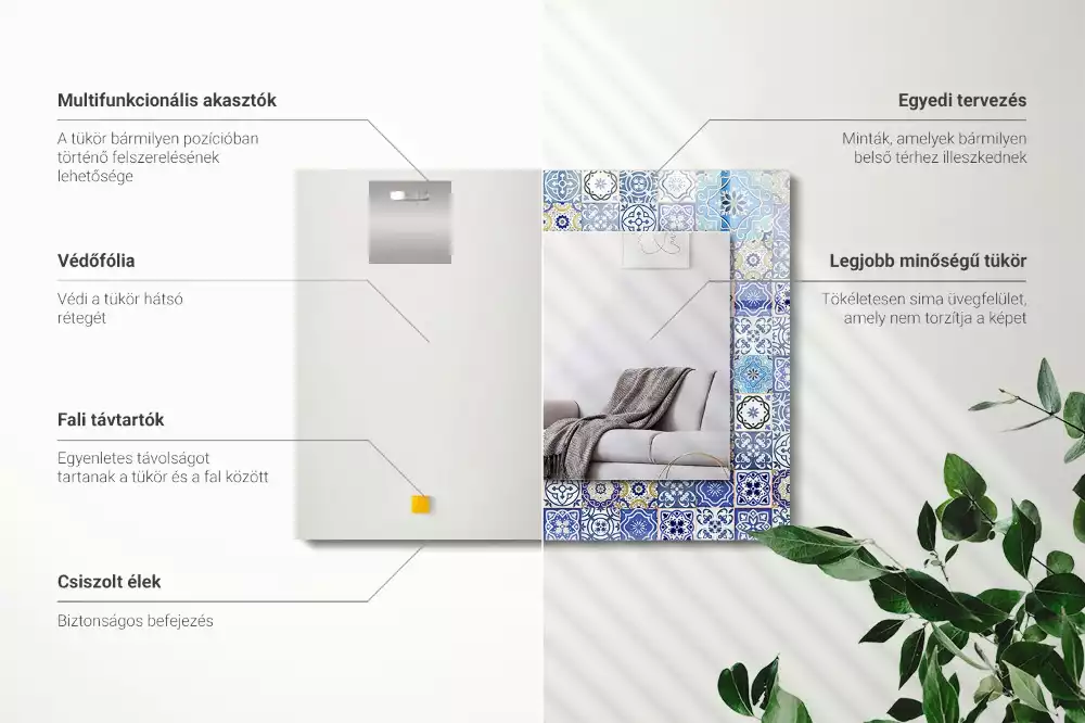 Lustro z drukowaną ramką prostokątne motywy marokańskie