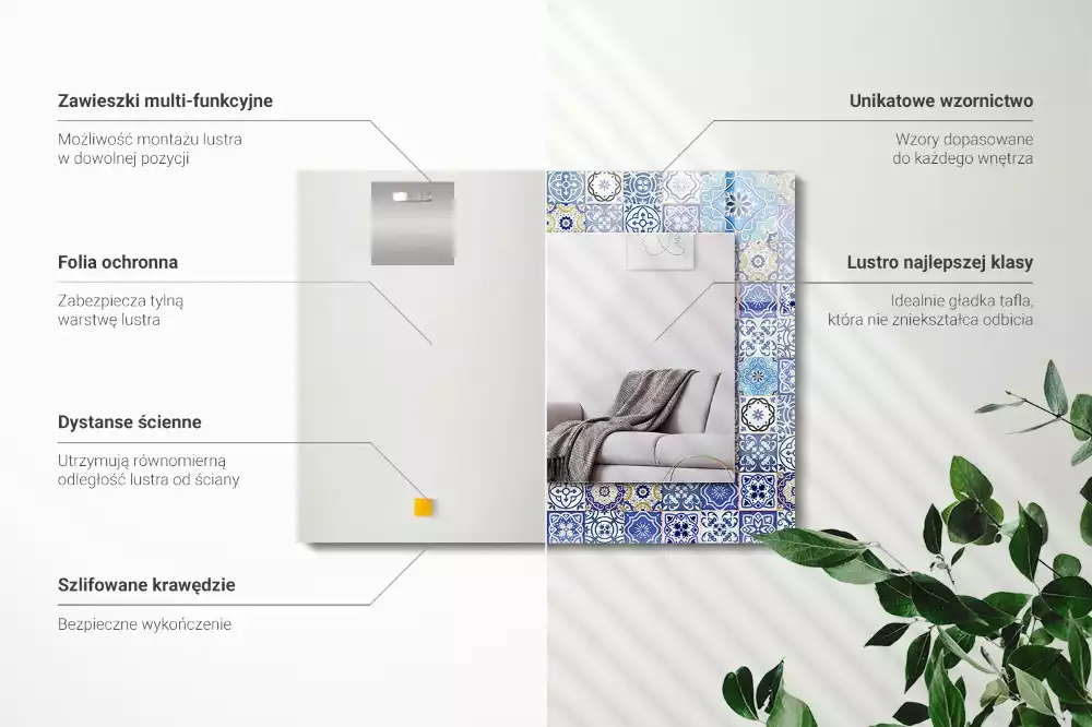 Lustro z drukowaną ramką prostokątne motywy marokańskie
