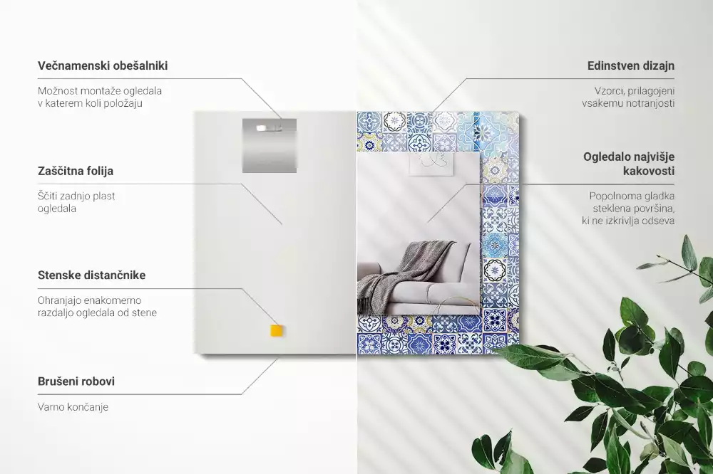Lustro z drukowaną ramką prostokątne motywy marokańskie