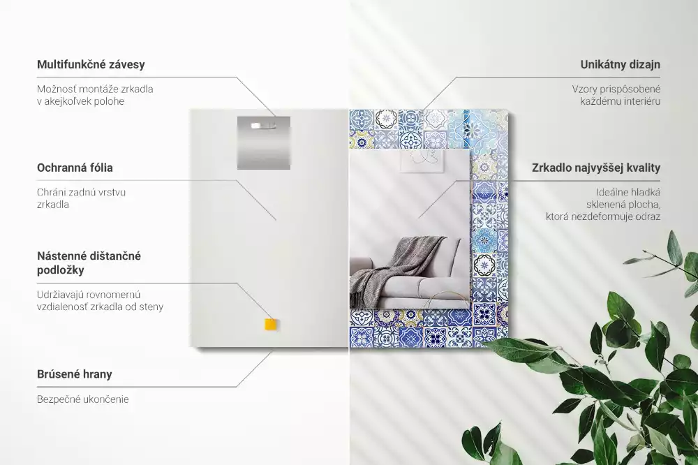 Lustro z drukowaną ramką prostokątne motywy marokańskie