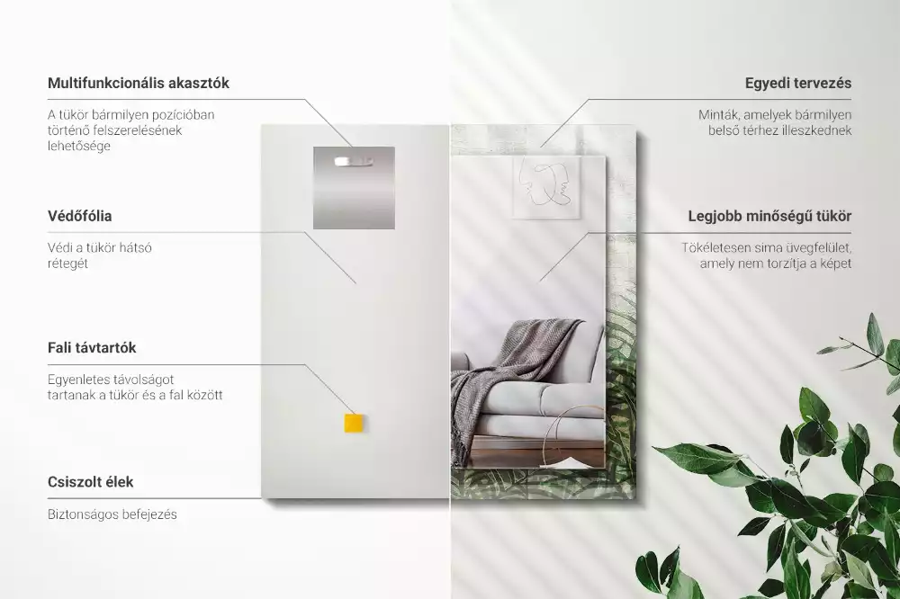 Lustro z nadrukiem prostokątne zielone liście paprotki
