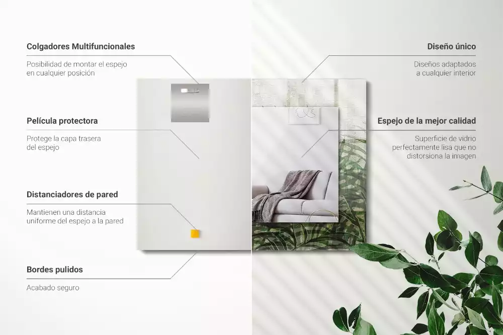 Lustro z nadrukiem prostokątne zielone liście paprotki