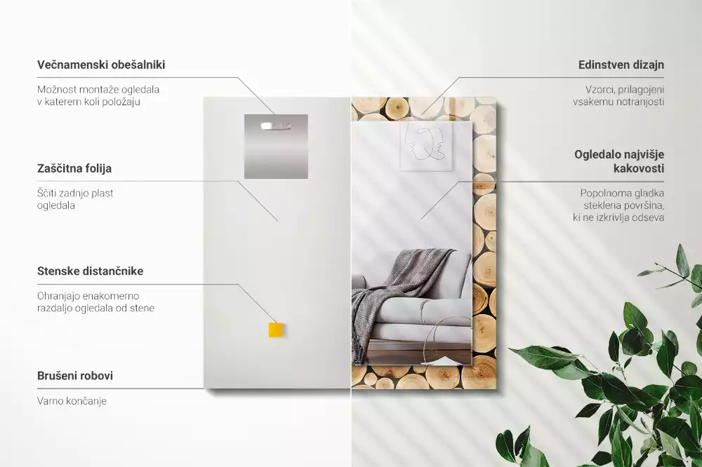 Lustro z nadrukiem dekoracyjne prostokątne przekroje pni drzewnych