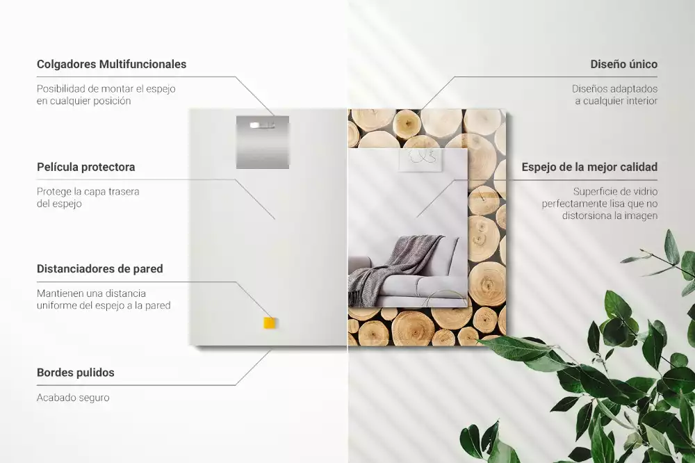 Lustro z nadrukiem dekoracyjne prostokątne przekroje pni drzewnych