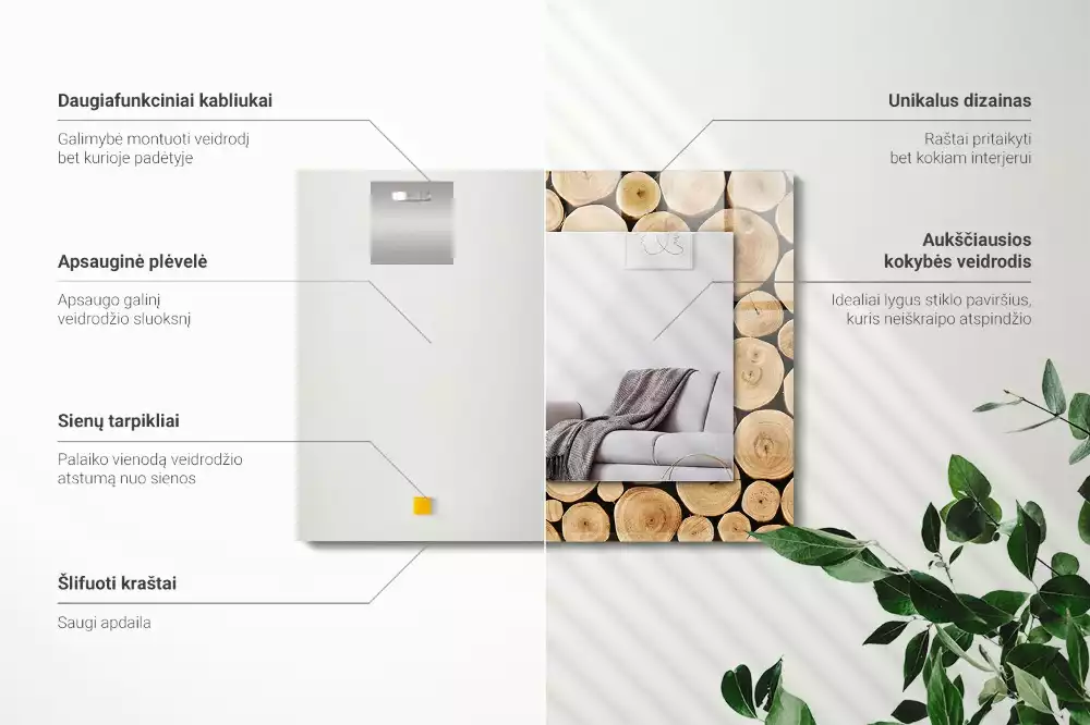Lustro z nadrukiem dekoracyjne prostokątne przekroje pni drzewnych