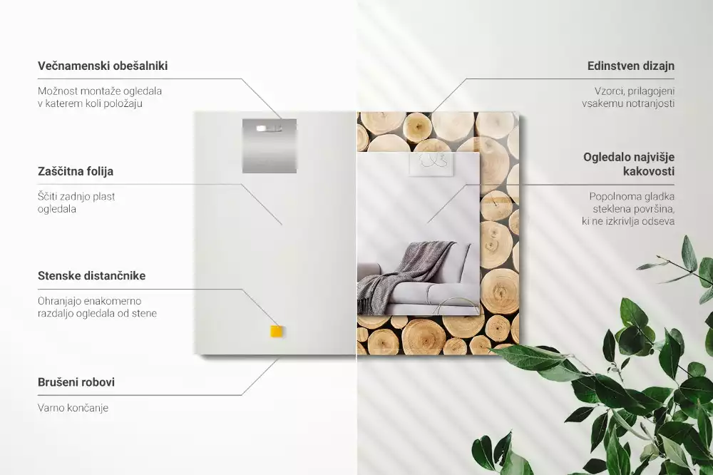 Lustro z nadrukiem dekoracyjne prostokątne przekroje pni drzewnych