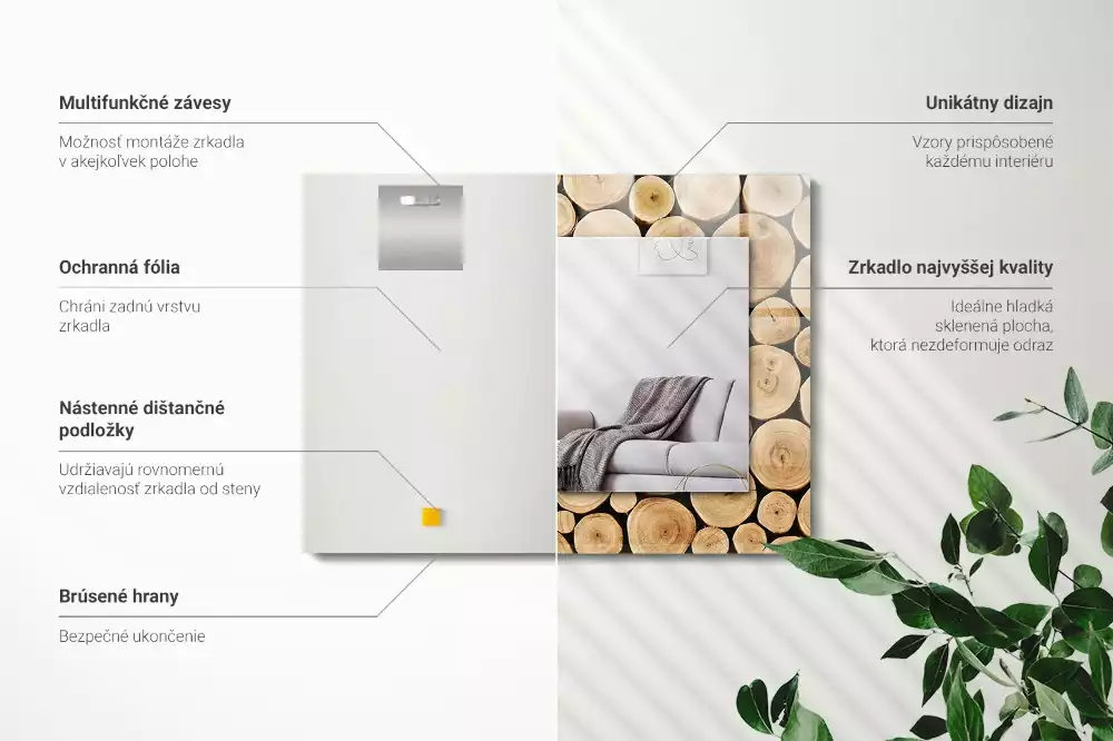 Lustro z nadrukiem dekoracyjne prostokątne przekroje pni drzewnych
