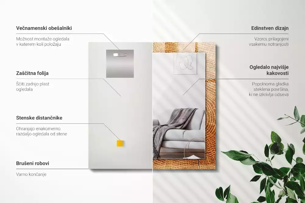 Lustro ramka z nadrukiem prostokątne słoje na przekroju pnia