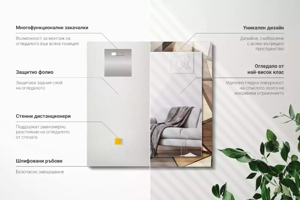 Lustro z drukowaną ramką prostokątne drewniane motywy geometryczne