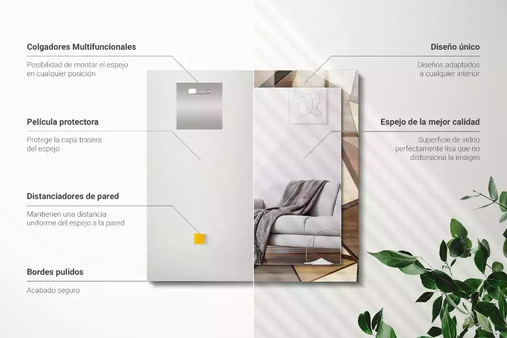 Lustro z drukowaną ramką prostokątne drewniane motywy geometryczne