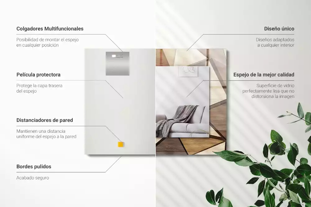 Lustro z drukowaną ramką prostokątne drewniane motywy geometryczne