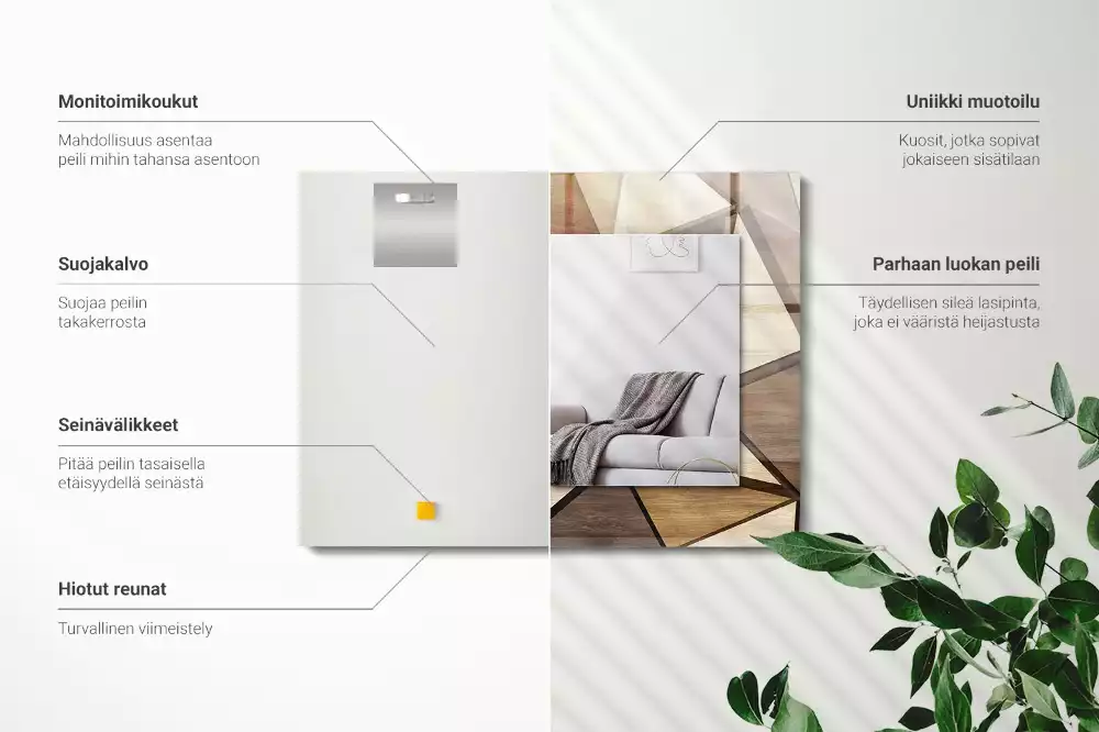 Lustro z drukowaną ramką prostokątne drewniane motywy geometryczne