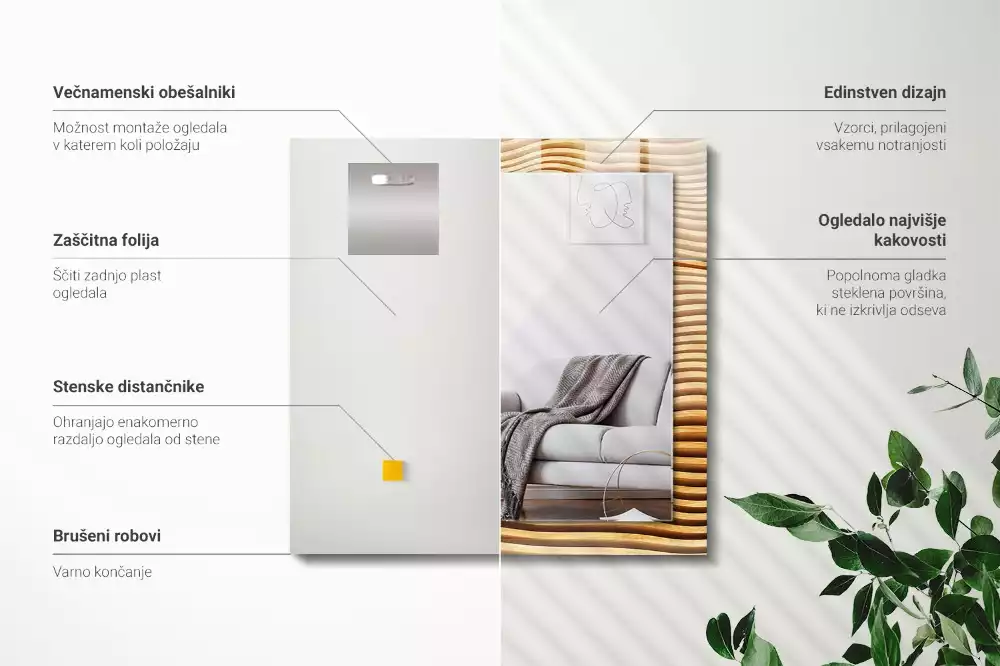 Lustro dekoracyjne prostokątne drewniane fale