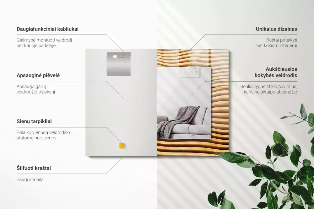 Lustro dekoracyjne prostokątne drewniane fale