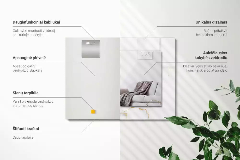 Lustro z nadrukiem prostokątne biały deseń marmurowy