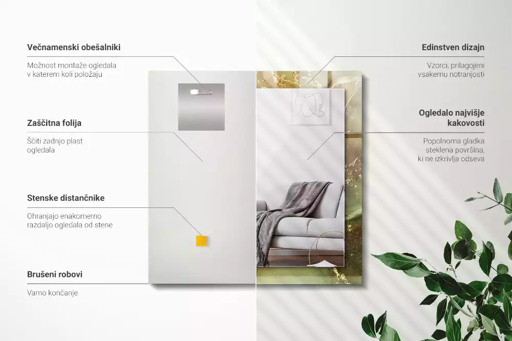 Lustro z nadrukiem prostokątne sztuka abstrakcyjna