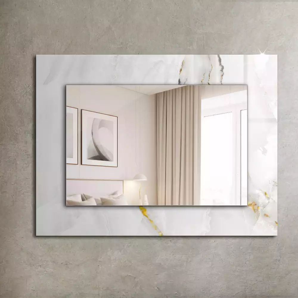 Lustro z nadrukiem dekoracyjne prostokątne biały deseń marmurowy