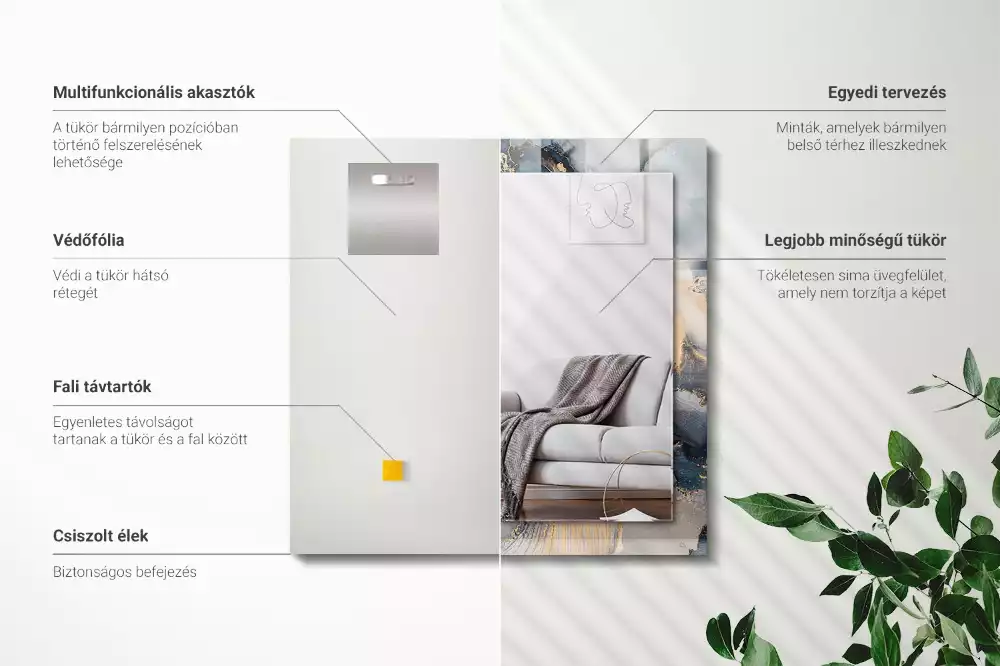 Lustro ramka z nadrukiem prostokątne błękitna sztuka abstrakcyjna