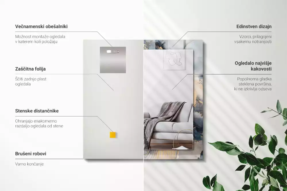 Lustro ramka z nadrukiem prostokątne błękitna sztuka abstrakcyjna