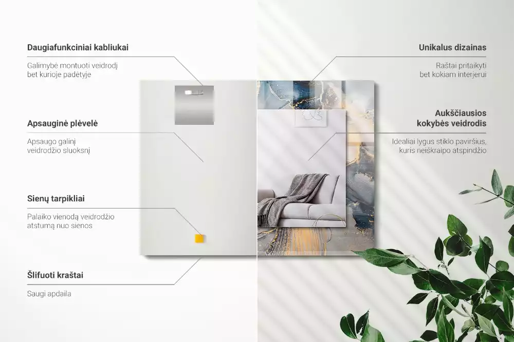 Lustro ramka z nadrukiem prostokątne błękitna sztuka abstrakcyjna