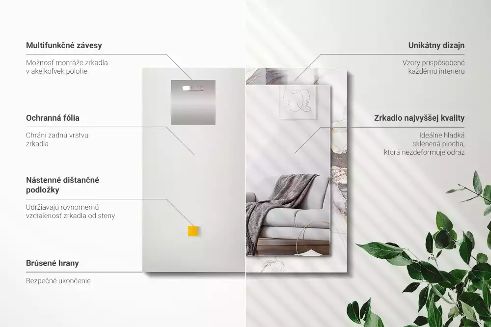 Lustro z drukowaną ramką prostokątne marmurowa sztuka abstrakcyjna