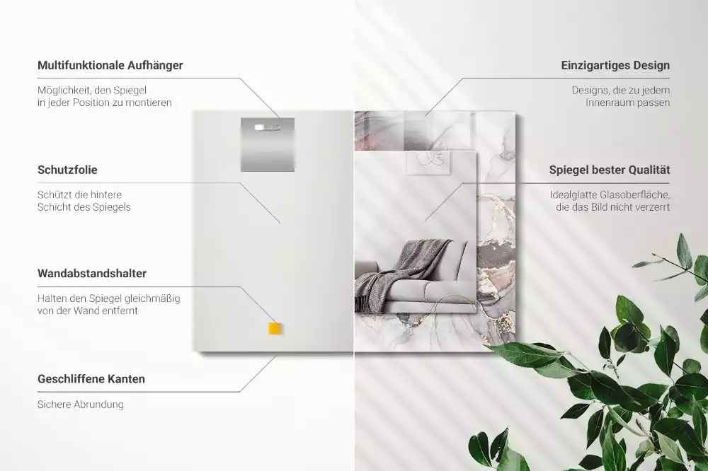 Lustro z drukowaną ramką prostokątne marmurowa sztuka abstrakcyjna