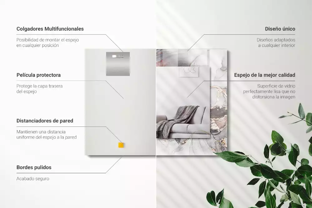 Lustro z drukowaną ramką prostokątne marmurowa sztuka abstrakcyjna