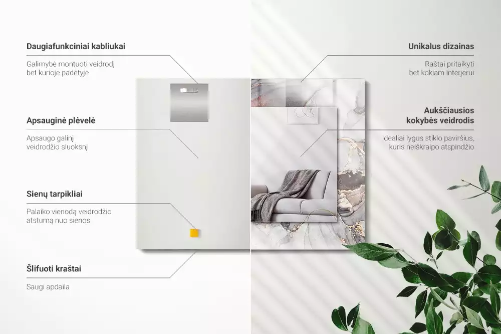 Lustro z drukowaną ramką prostokątne marmurowa sztuka abstrakcyjna