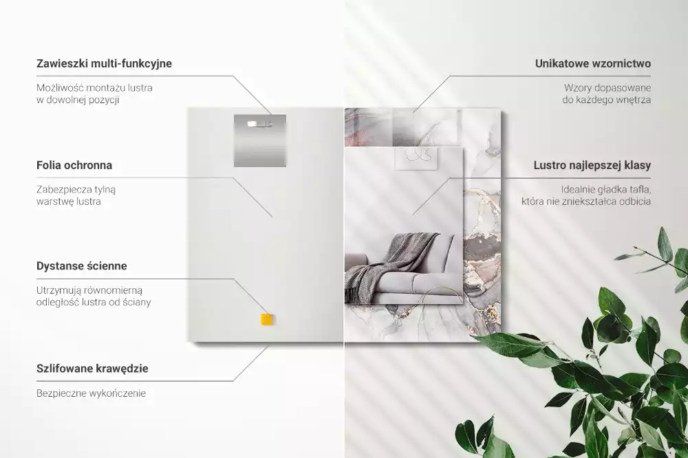 Lustro z drukowaną ramką prostokątne marmurowa sztuka abstrakcyjna