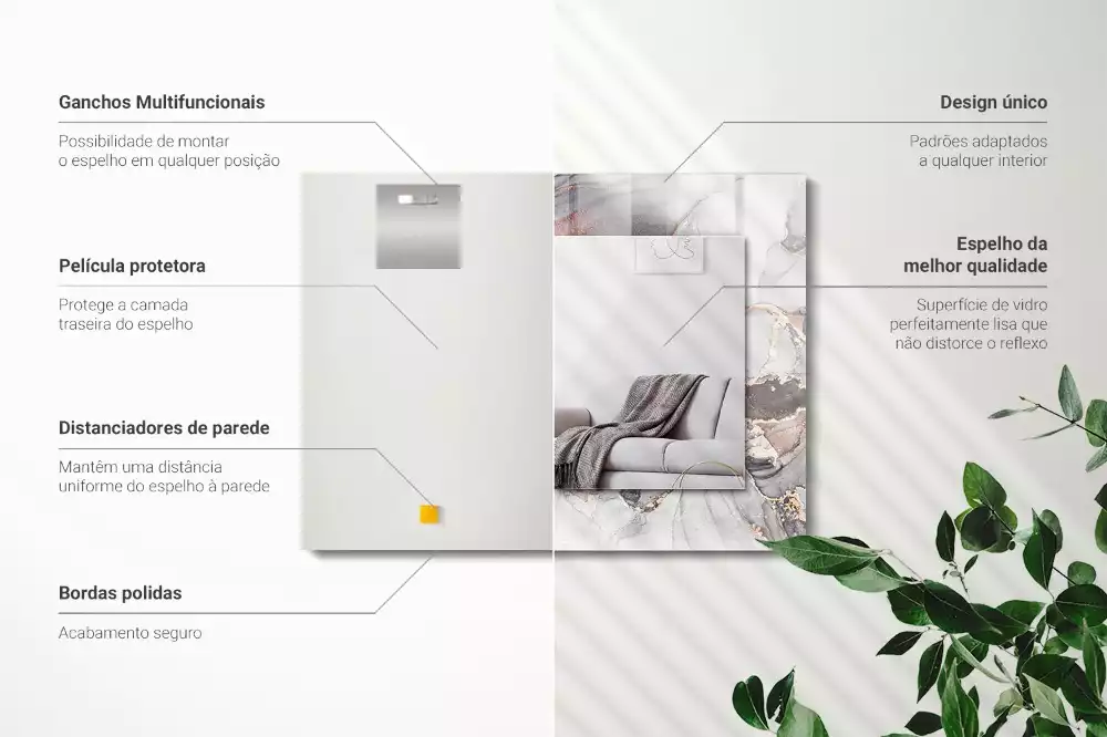 Lustro z drukowaną ramką prostokątne marmurowa sztuka abstrakcyjna