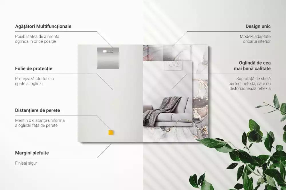 Lustro z drukowaną ramką prostokątne marmurowa sztuka abstrakcyjna