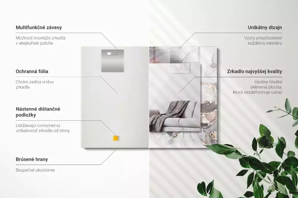 Lustro z drukowaną ramką prostokątne marmurowa sztuka abstrakcyjna