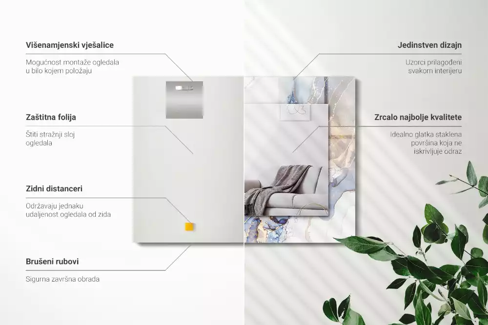 Lustro dekoracyjne prostokątne marmurowa sztuka abstrakcyjna