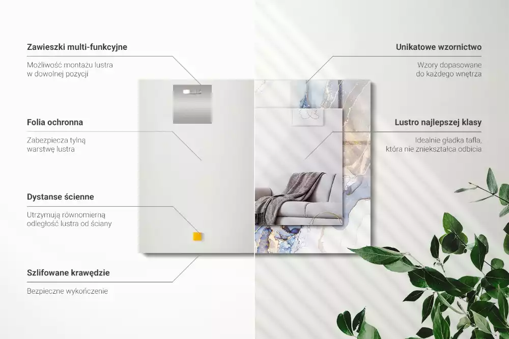 Lustro dekoracyjne prostokątne marmurowa sztuka abstrakcyjna