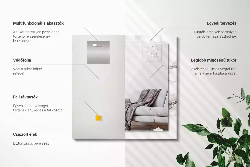 Lustro z nadrukiem prostokątne biały motyw marmurowy