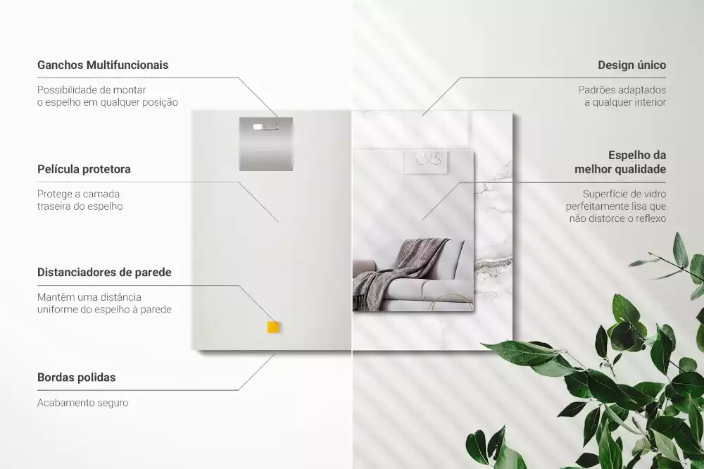 Lustro z nadrukiem prostokątne biały motyw marmurowy